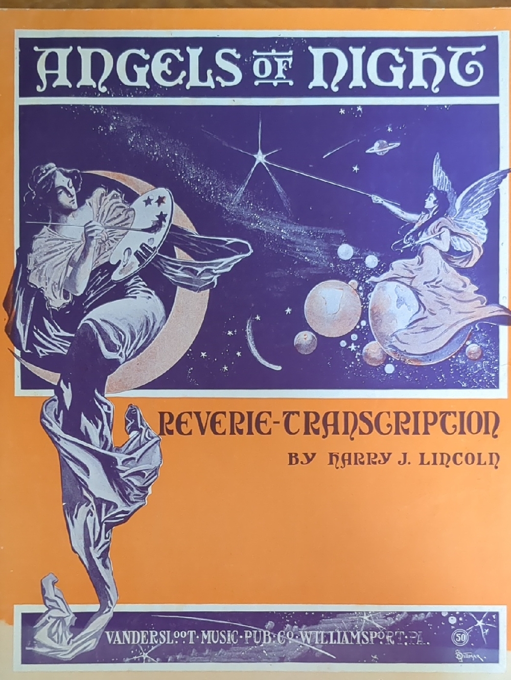 Angels of Night vintage sheet music 1909 - Orange & Purple
